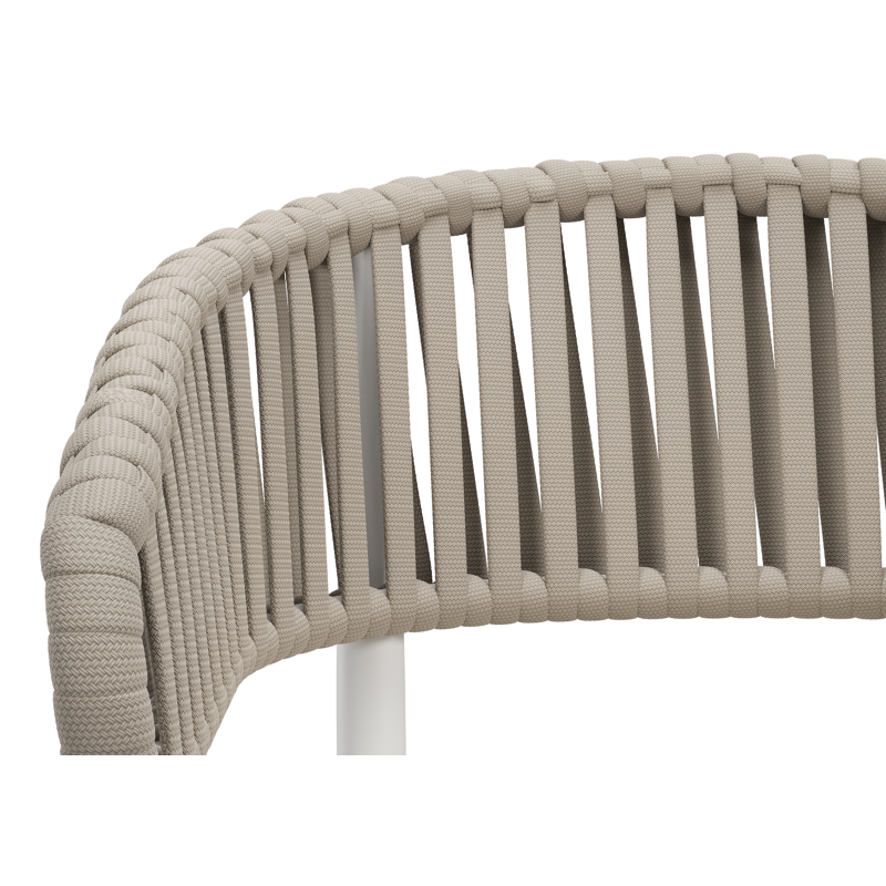 Tolfa stapelbare tuinstoel in wit aluminium en beige verticaal geweven luxe vlakke brede rope met stoelkussen in All Weather Cosytica Althea Off White