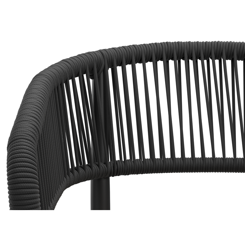 Tolfa stapelbare tuinstoel in zwart aluminium en zwart verticaal geweven ronde rope met stoelkussen in All Weather Sunbrella® Luxe Wander Granite