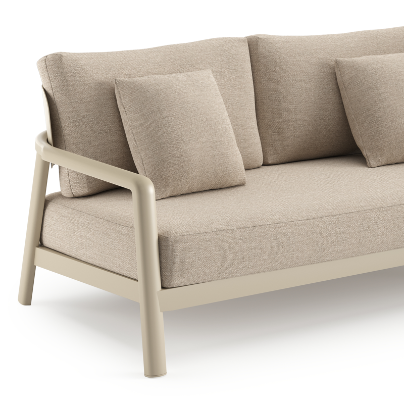 Canapé de jardin Salamanca en aluminium beige et coussins en weather+ softtouch rustic