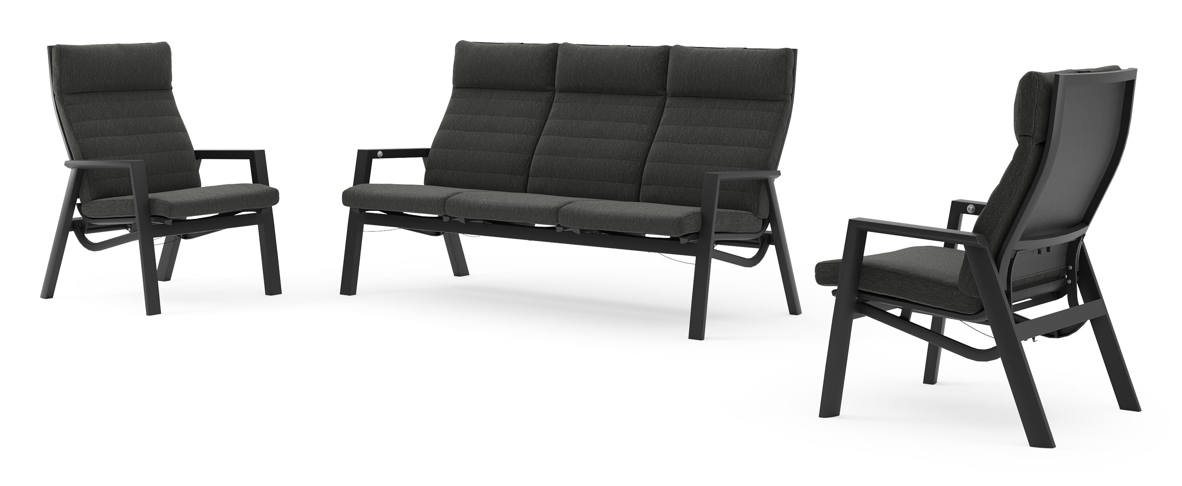 Prato loungebank in zwart aluminium met sky black weather+ softtouch kussens