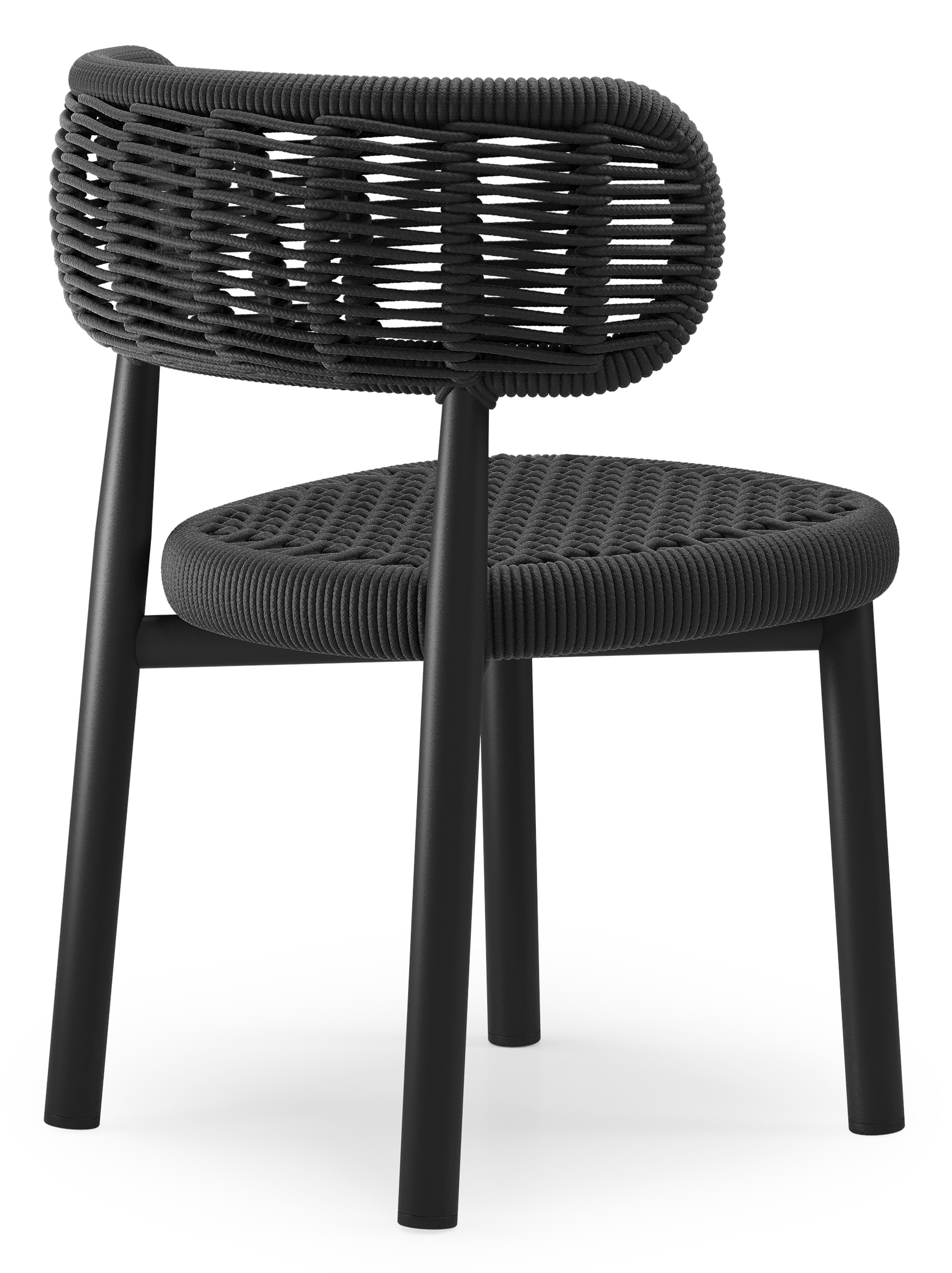 Chaise de jardin Lomo en aluminium noir et corde ronde tissée carrée noir