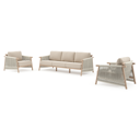 Salon de jardin Erla en aspect de bois naturel et corde ronde tissée verticalement beige et coussins en weather+ softtouch rustic