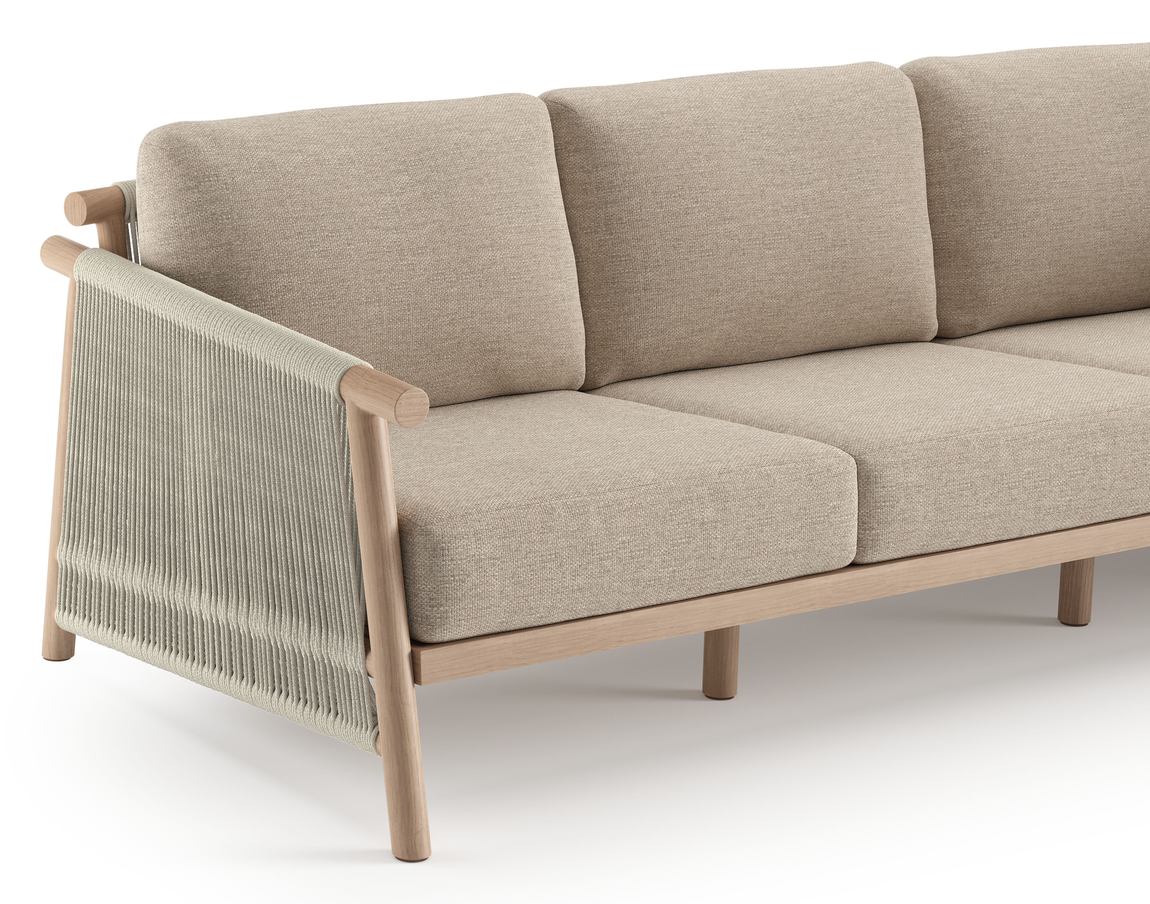 Erla loungeset in houtlook verticaal geweven ronde rope en beige verticaal geweven ronde rope met rustic weather+ softtouch kussen