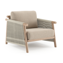 Fauteuil de jardi Erla en corde ronde tissée verticalement aspect de bois et corde ronde tissée verticalement beige et coussins en weather+ softtouch rustic