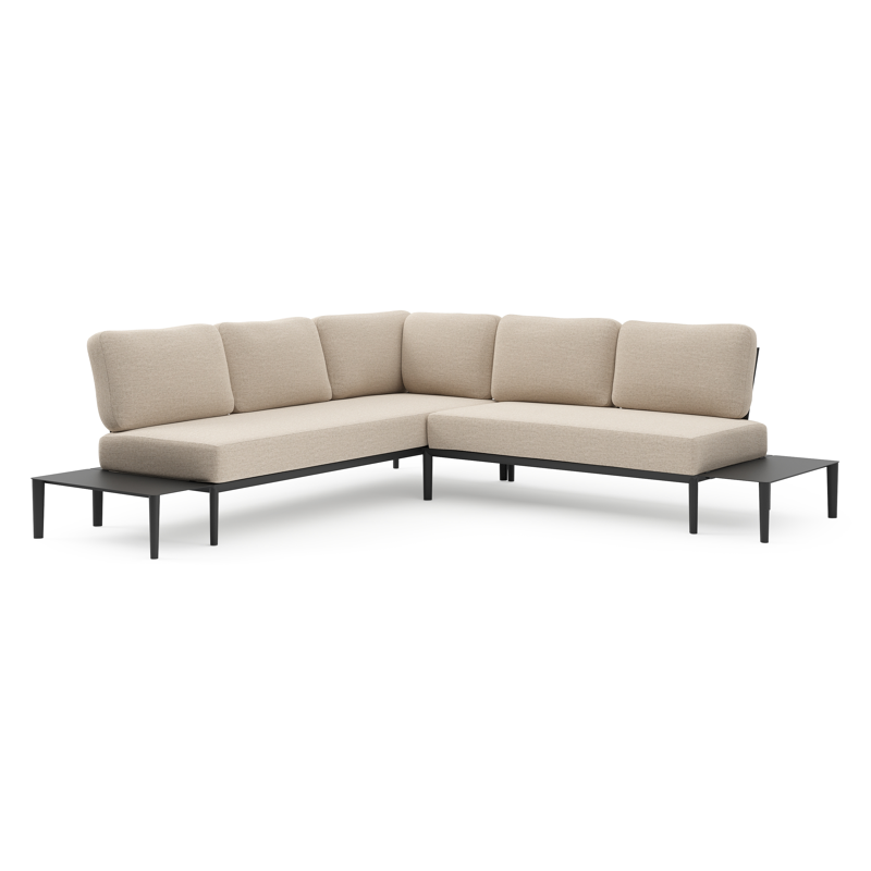 Salon de jardin d'angle Tolosa en aluminium noir et coussins en weather+ softtouch rustic