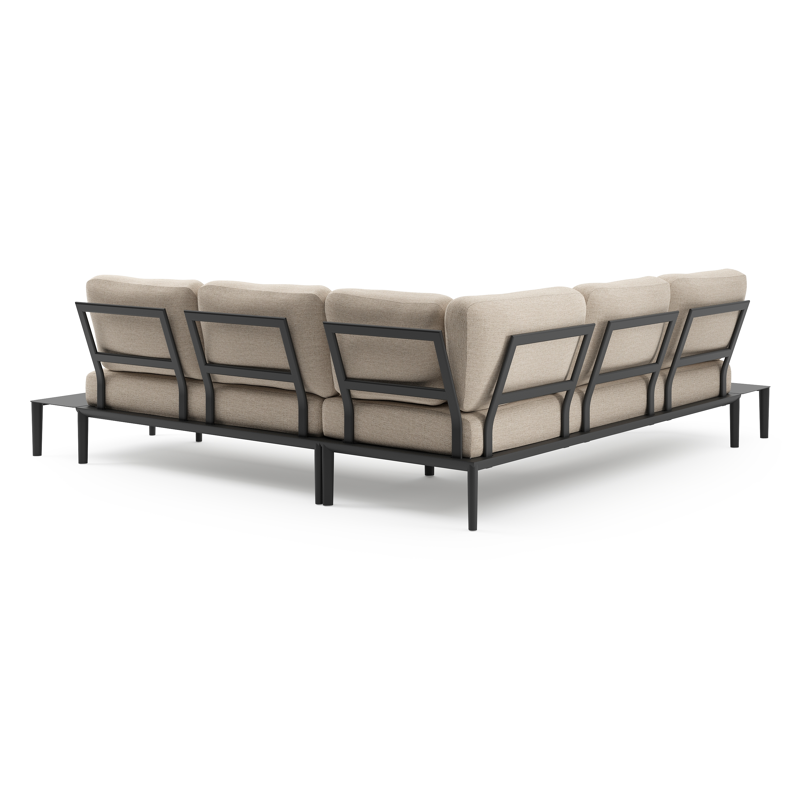 Salon de jardin d'angle Tolosa en aluminium noir et coussins en weather+ softtouch rustic