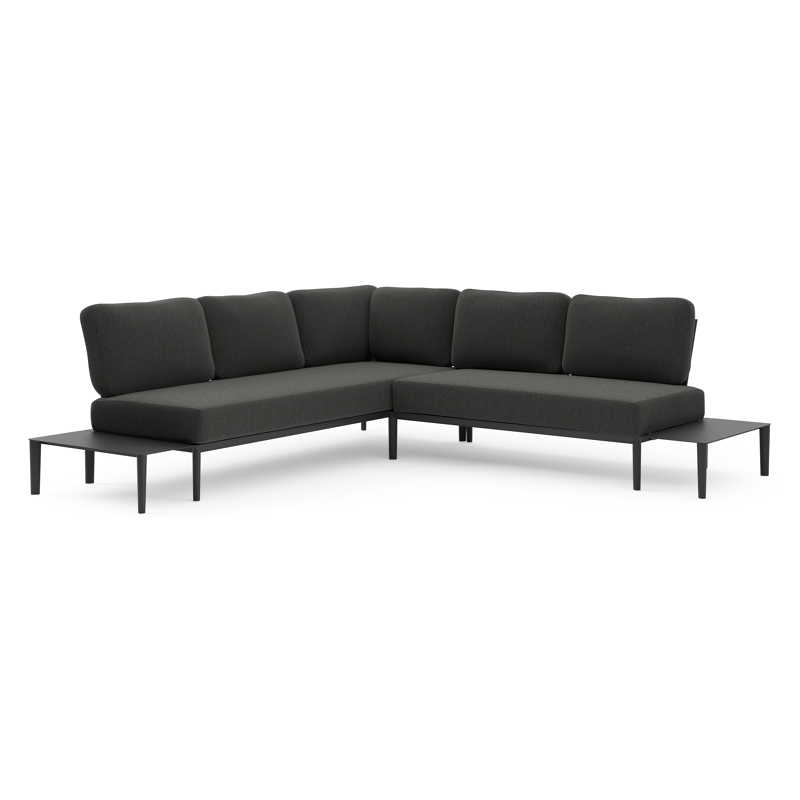 Salon de jardin d'angle Tolosa en aluminium noir et coussins en weather+ softtouch sky black