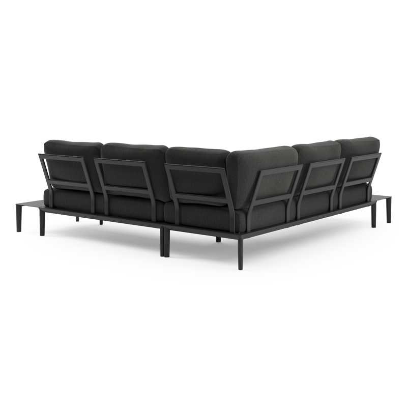 Salon de jardin d'angle Tolosa en aluminium noir et coussins en weather+ softtouch sky black