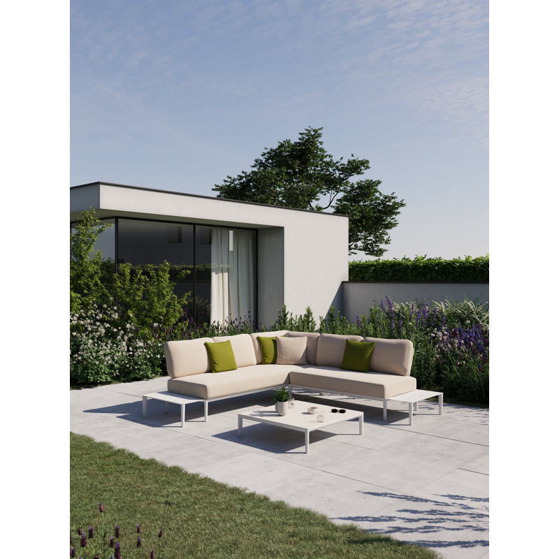 Salon de jardin d'angle Tolosa en aluminium blanc et coussins en weather+ softtouch rustic