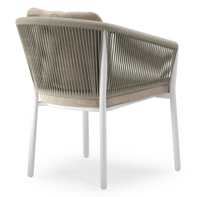 Gerona stapelbare tuinstoel in wit aluminium en beige verticaal geweven ronde rope met kussen in Rustic Weather+ Softtouch