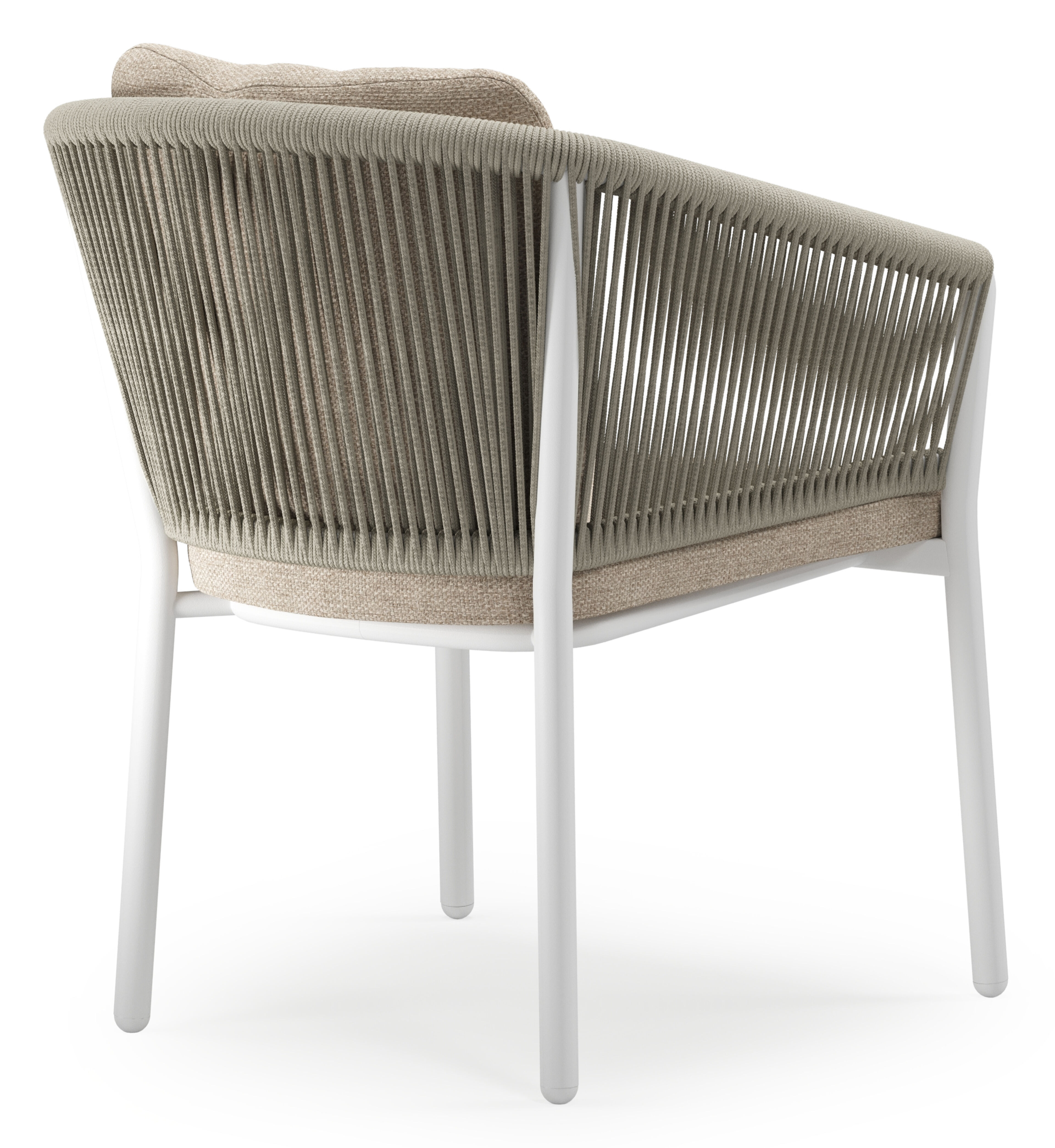 Gerona stapelbare tuinstoel in wit aluminium en beige verticaal geweven ronde rope met kussen in Rustic Weather+ Softtouch