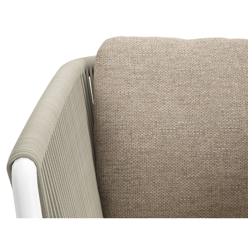 Gerona stapelbare tuinstoel in wit aluminium en beige verticaal geweven ronde rope met kussen in Rustic Weather+ Softtouch