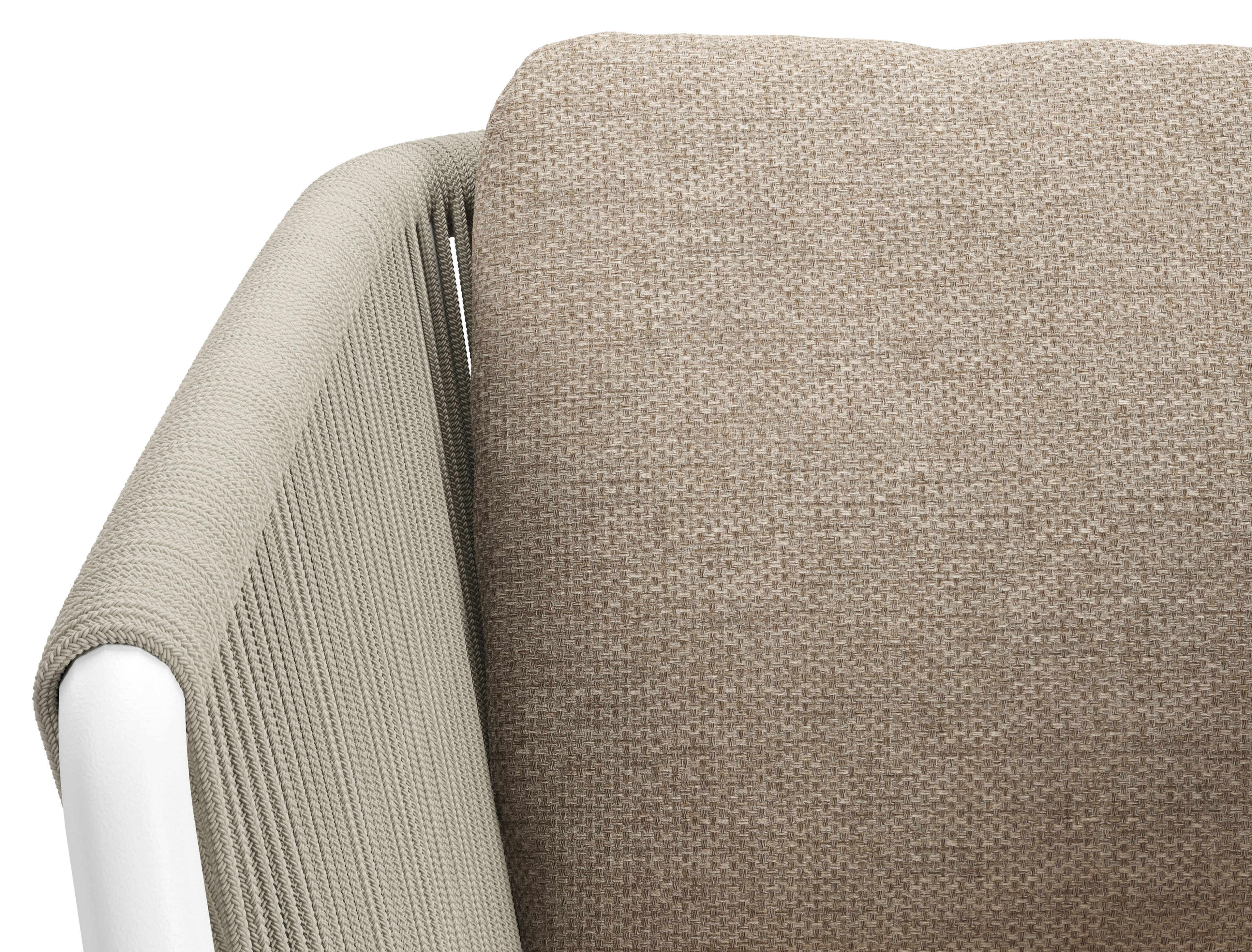 Gerona stapelbare tuinstoel in wit aluminium en beige verticaal geweven ronde rope met kussen in Rustic Weather+ Softtouch