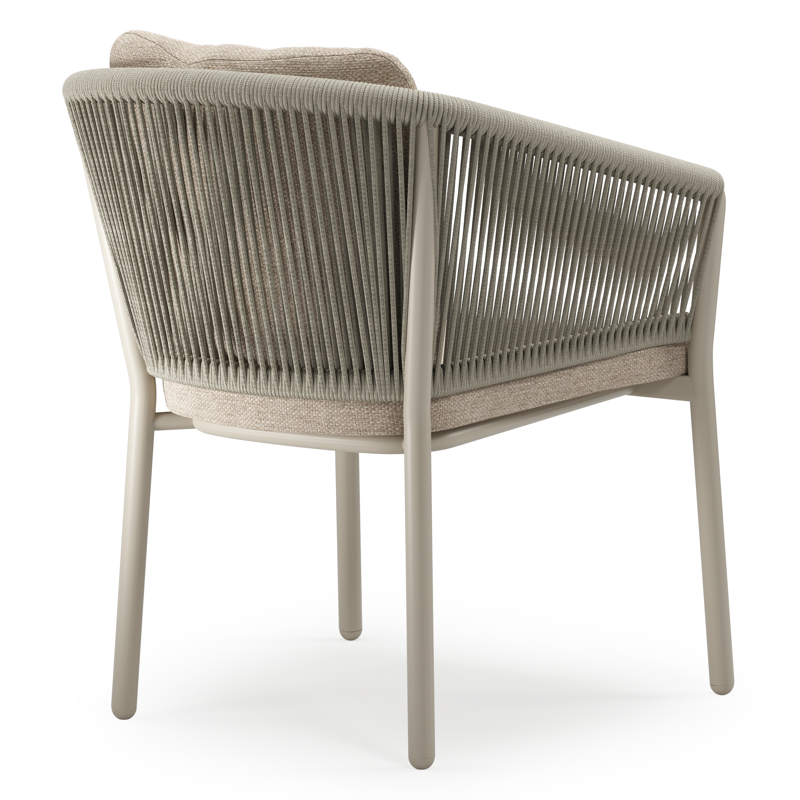 Gerona stapelbare tuinstoel in beige aluminium en beige verticaal geweven ronde rope met kussen in Rustic Weather+ Softtouch