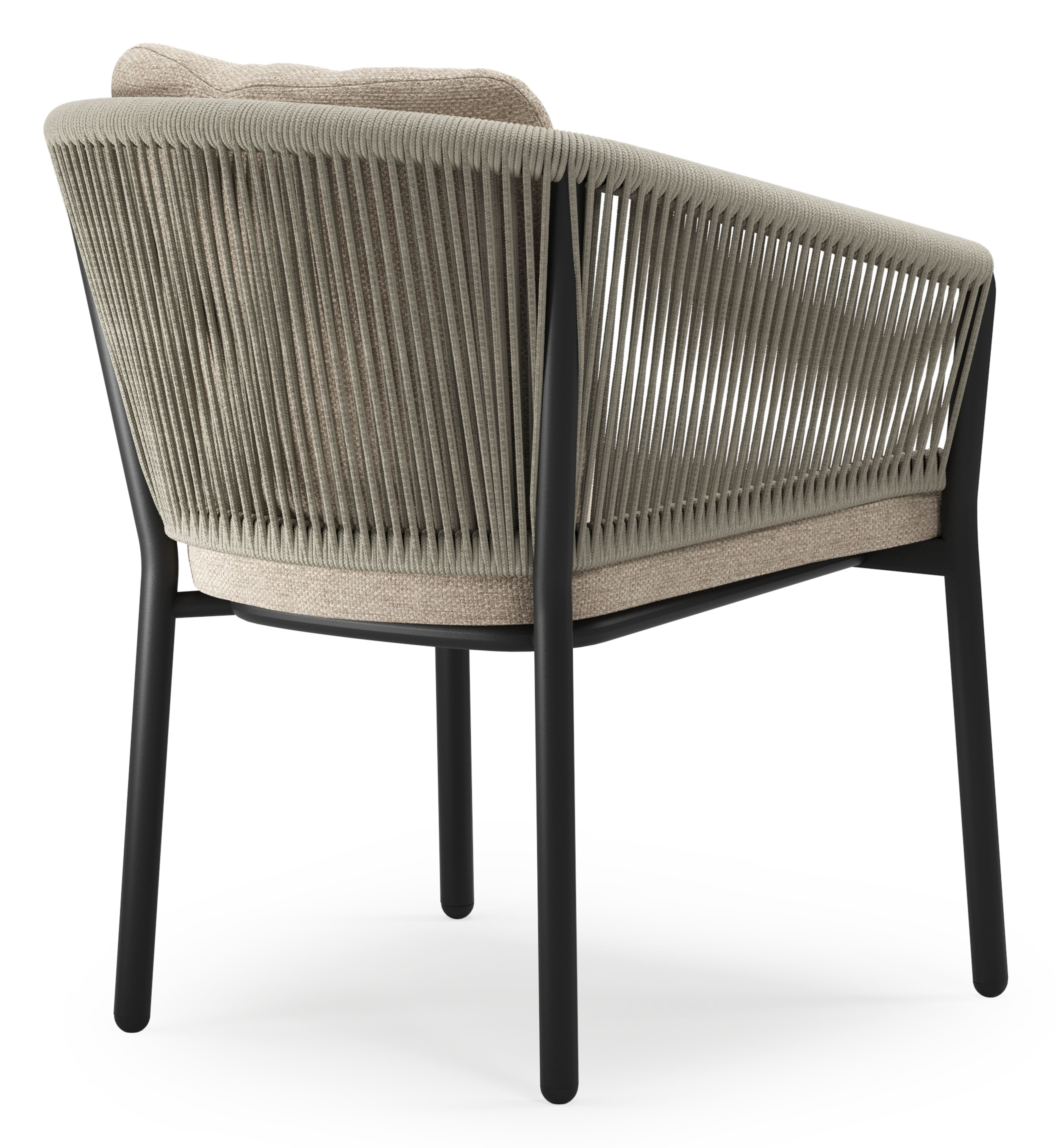 Gerona stapelbare tuinstoel in zwart aluminium en beige verticaal geweven ronde rope met kussen in Rustic Weather+ Softtouch