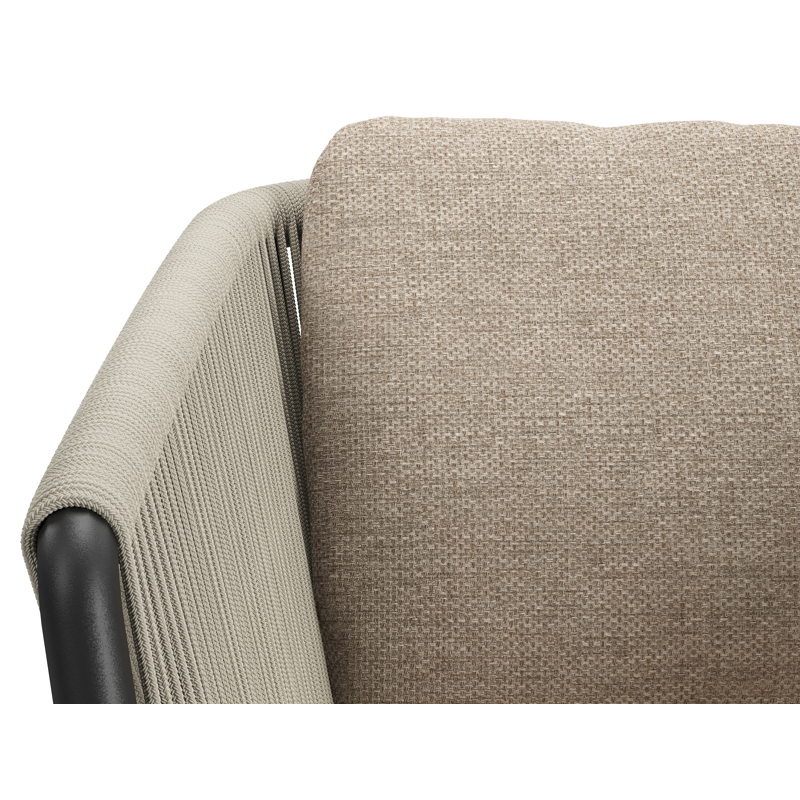 Gerona stapelbare tuinstoel in zwart aluminium en beige verticaal geweven ronde rope met kussen in Rustic Weather+ Softtouch