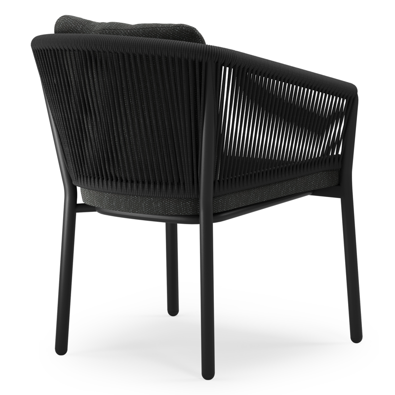 Chaise de jardin empilable Gerona en aluminium noir et corde ronde tissée verticalement noir avec coussin en Sky Black Weather+ Softtouch