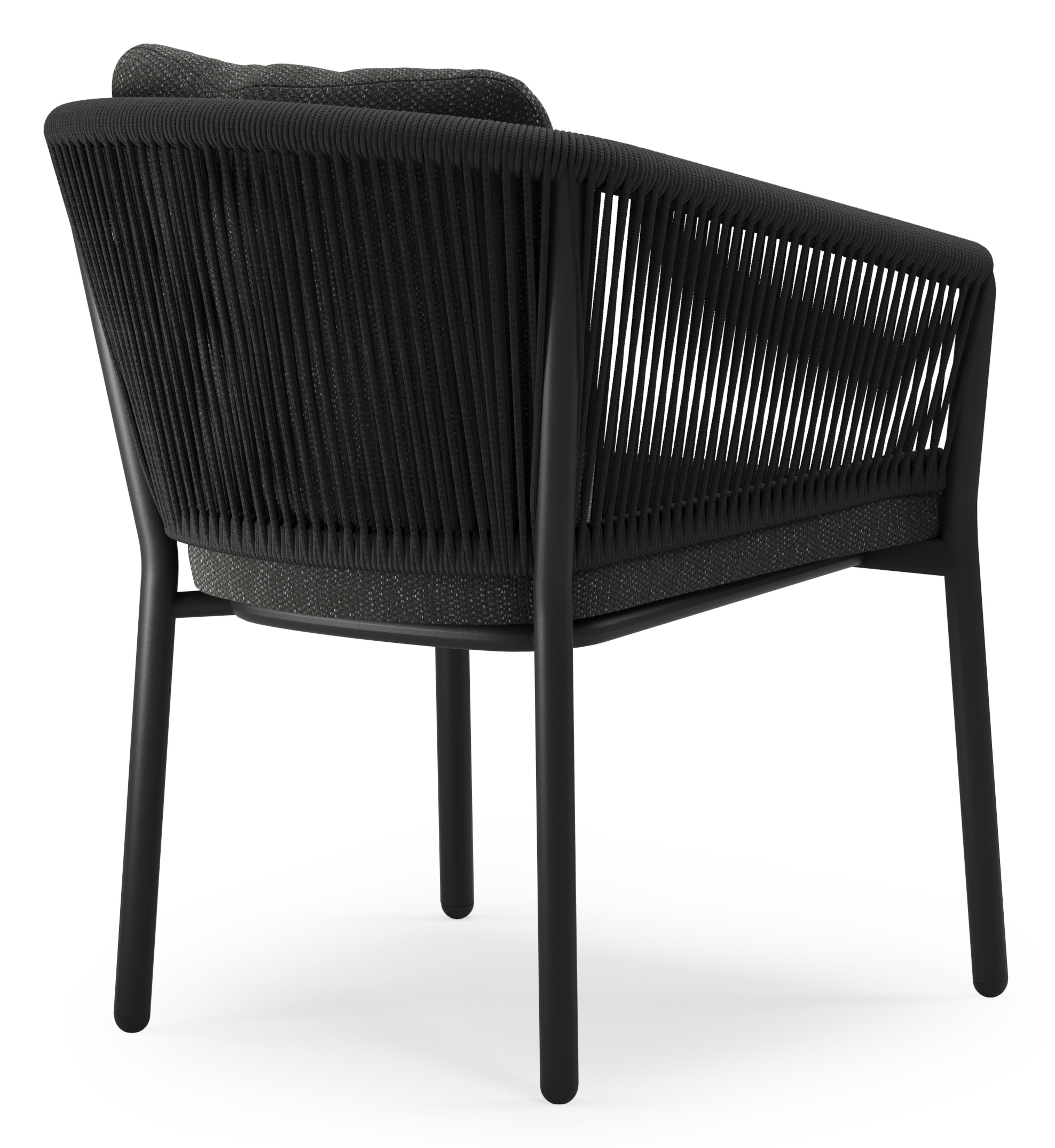 Chaise de jardin empilable Gerona en aluminium noir et corde ronde tissée verticalement noir avec coussin en Sky Black Weather+ Softtouch