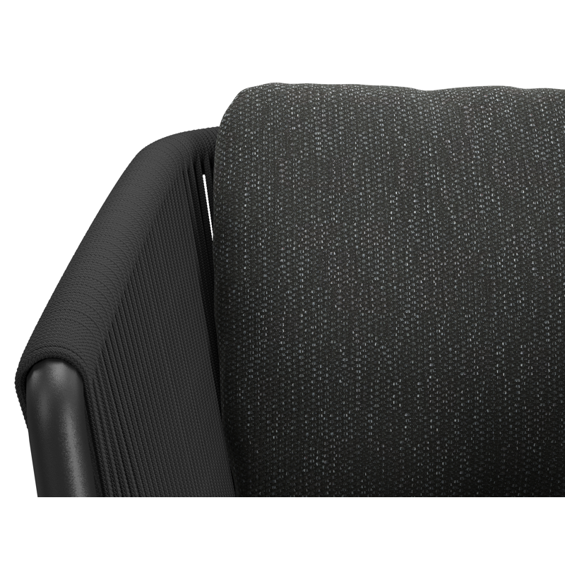 Chaise de jardin empilable Gerona en aluminium noir et corde ronde tissée verticalement noir avec coussin en Sky Black Weather+ Softtouch