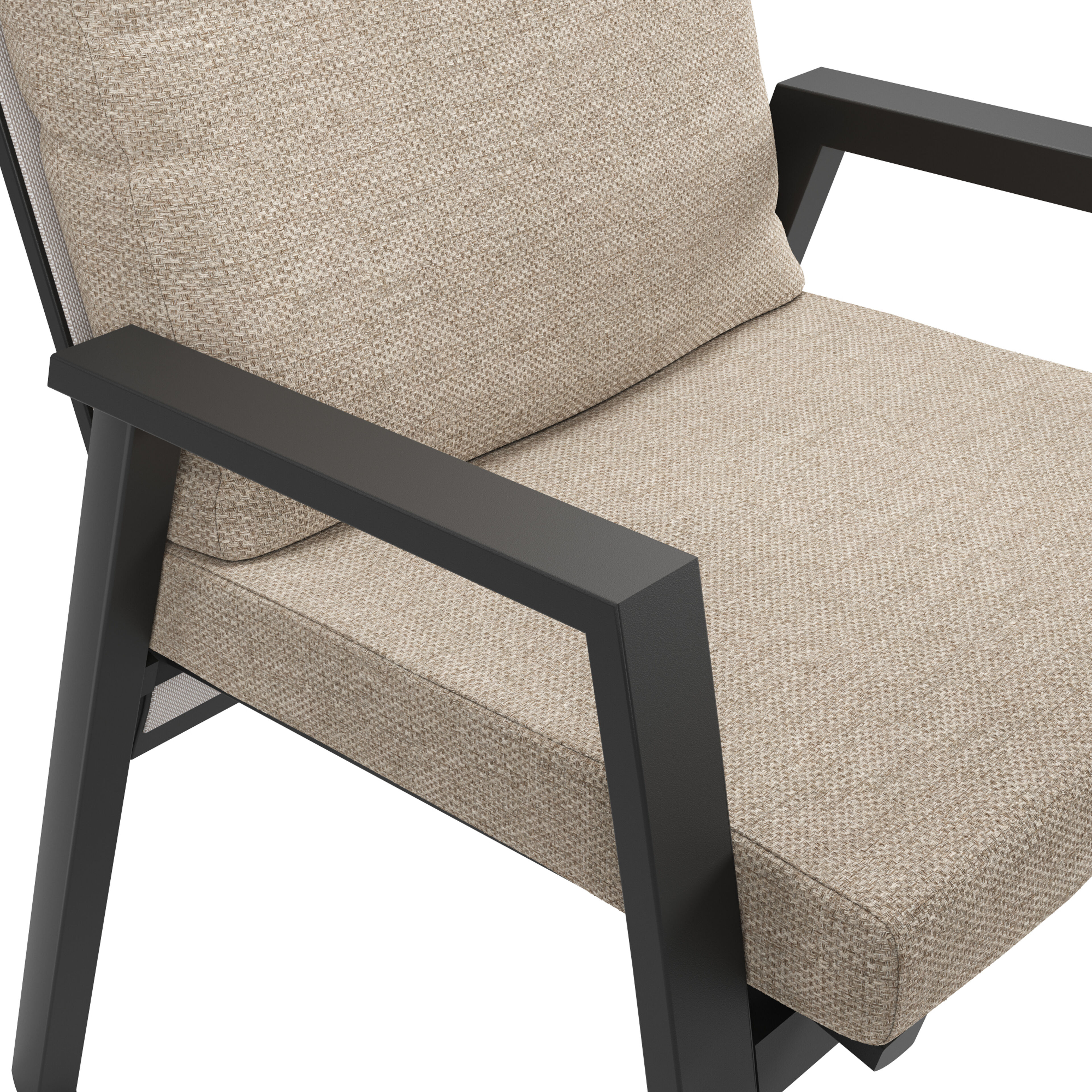 Leon tuinstoel in zwart aluminium en beige textilene met kussen in Rustic Weather+ Softtouch