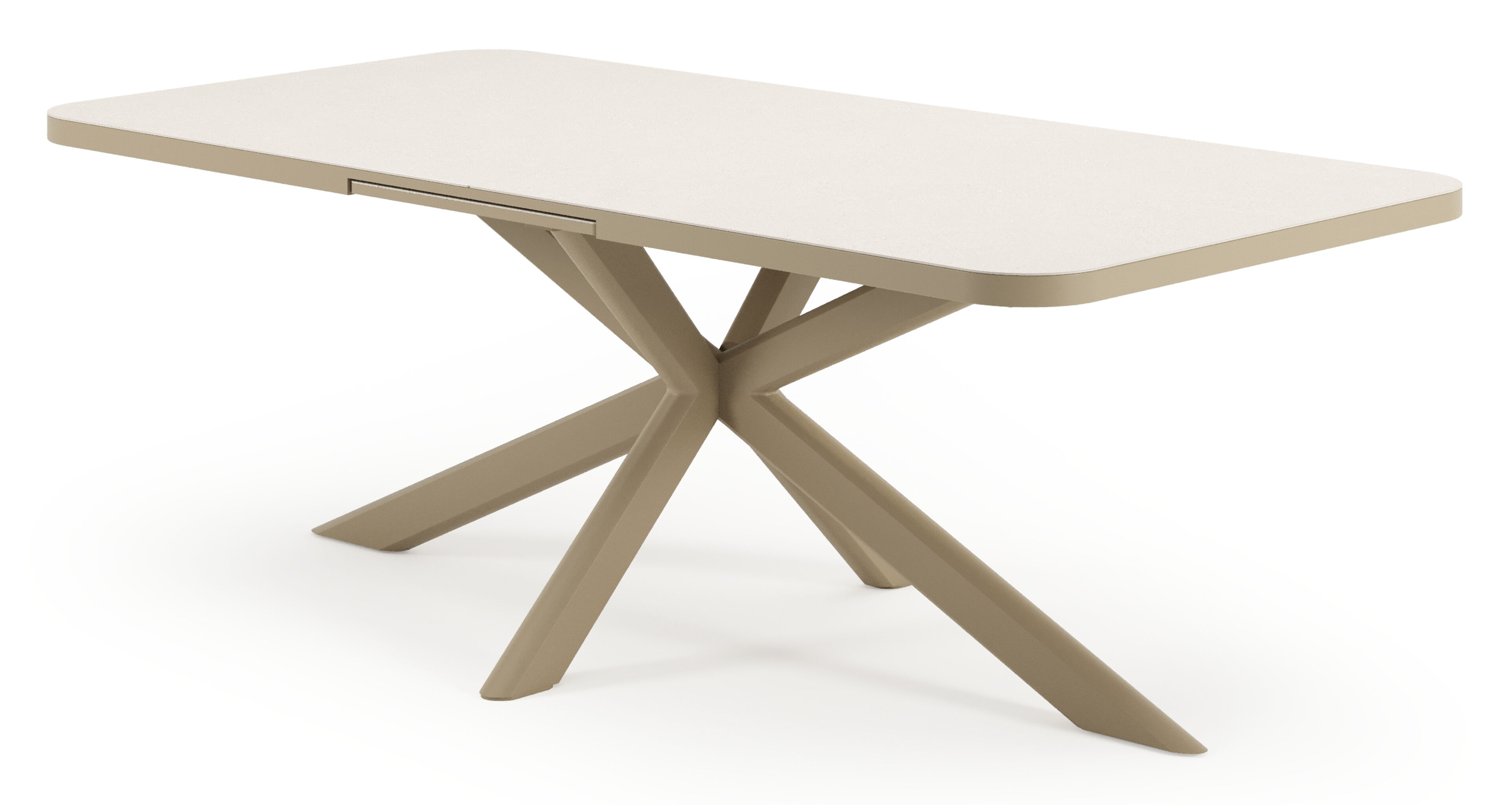 Estella tuintafel rechthoekig in beige aluminium en Crema Minerale sintered stone - L 200 - 260 x B 100 x H 75.5 cm