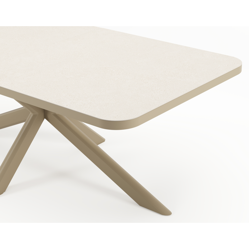 Estella tuintafel rechthoekig in beige aluminium en Crema Minerale sintered stone - L 200 - 260 x B 100 x H 75.5 cm