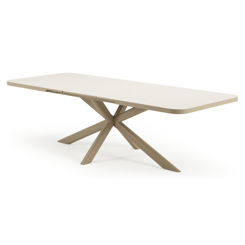 Estella tuintafel rechthoekig in beige aluminium en Crema Minerale sintered stone - L 200 - 260 x B 100 x H 75.5 cm
