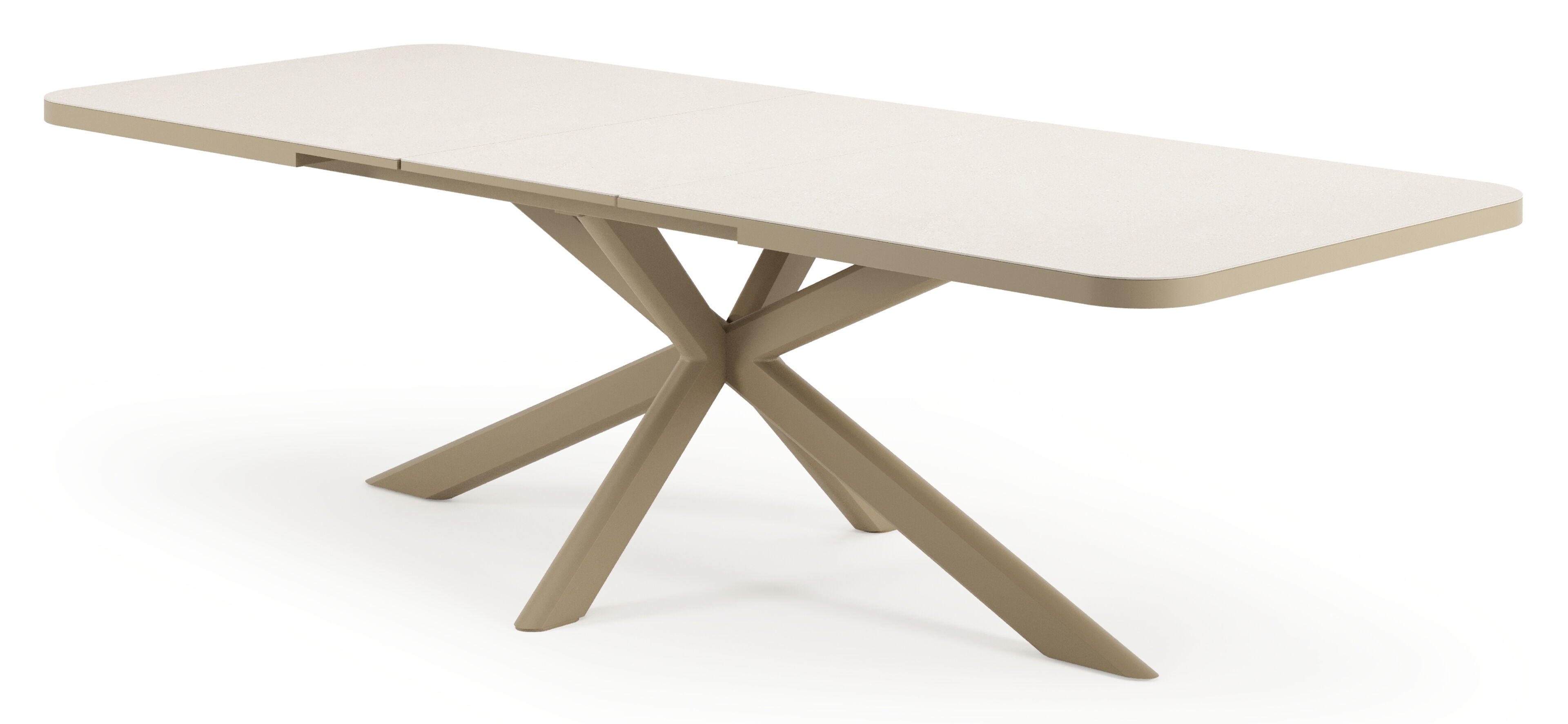 Estella tuintafel rechthoekig in beige aluminium en Crema Minerale sintered stone - L 200 - 260 x B 100 x H 75.5 cm