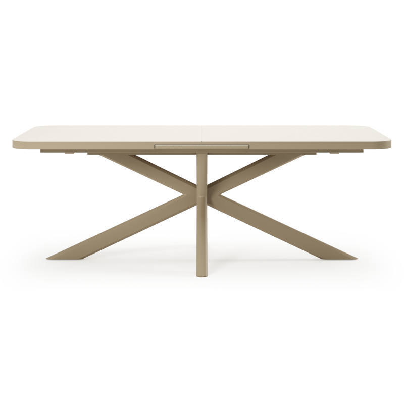 Estella tuintafel rechthoekig in beige aluminium en Crema Minerale sintered stone - L 200 - 260 x B 100 x H 75.5 cm