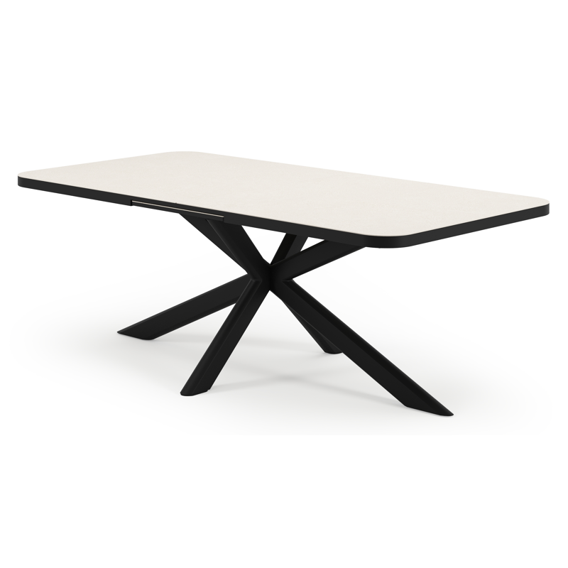 Estella tuintafel rechthoekig in zwart aluminium en Crema Minerale sintered stone - L 200 - 260 x B 100 x H 75.5 cm