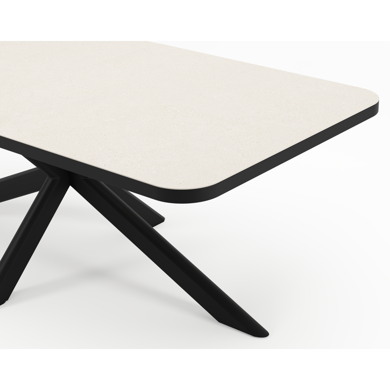 Estella tuintafel rechthoekig in zwart aluminium en Crema Minerale sintered stone - L 200 - 260 x B 100 x H 75.5 cm