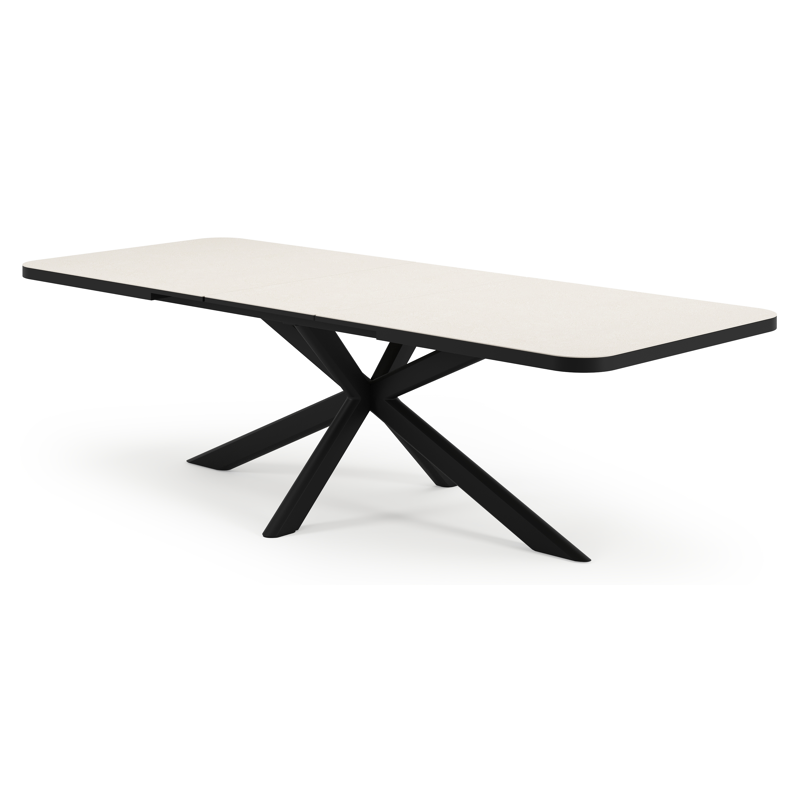 Estella tuintafel rechthoekig in zwart aluminium en Crema Minerale sintered stone - L 200 - 260 x B 100 x H 75.5 cm