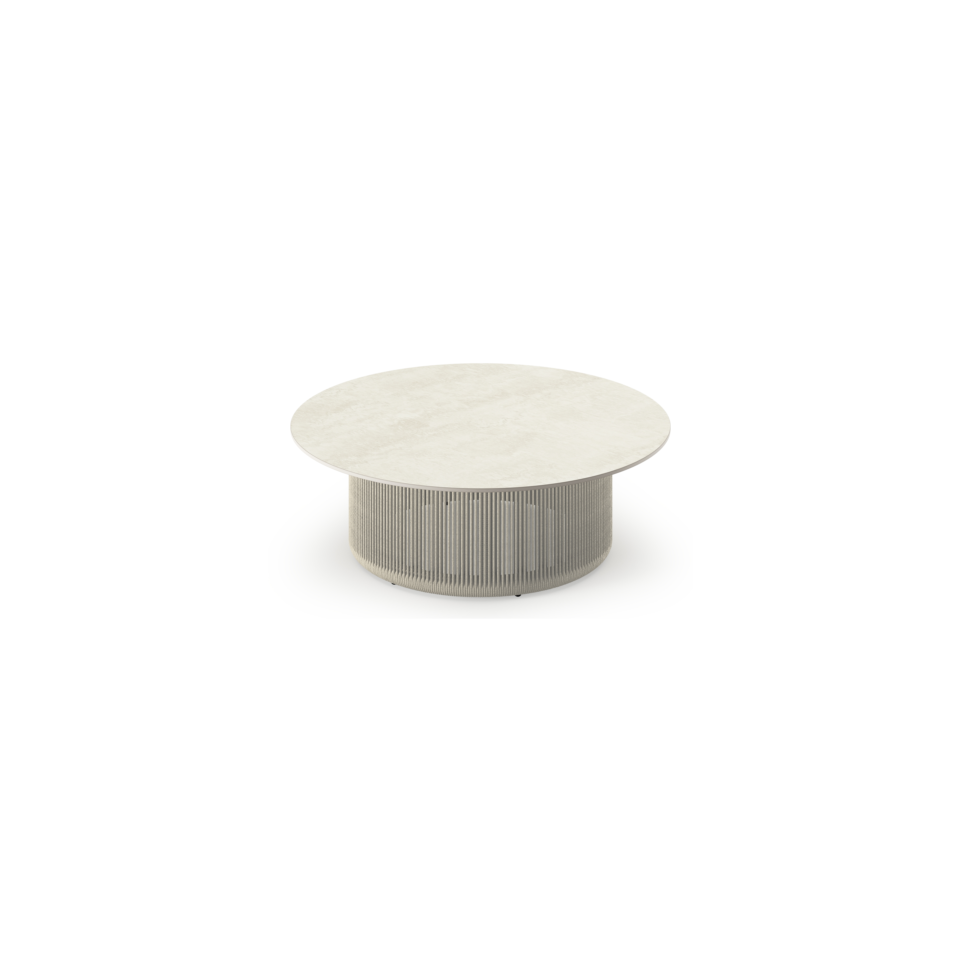 Table basse Erla en aluminium beige et corde ronde beige tissée verticalement en corde beige et sintered stone beige - Diam. 90 x Haut. 30 cm