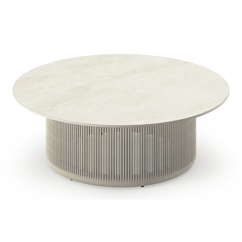 Erla loungetafel in beige en beige verticaal geweven ronde rope aluminium en beige rope met sintered stone beige - Dia. 90 x H 30 cm