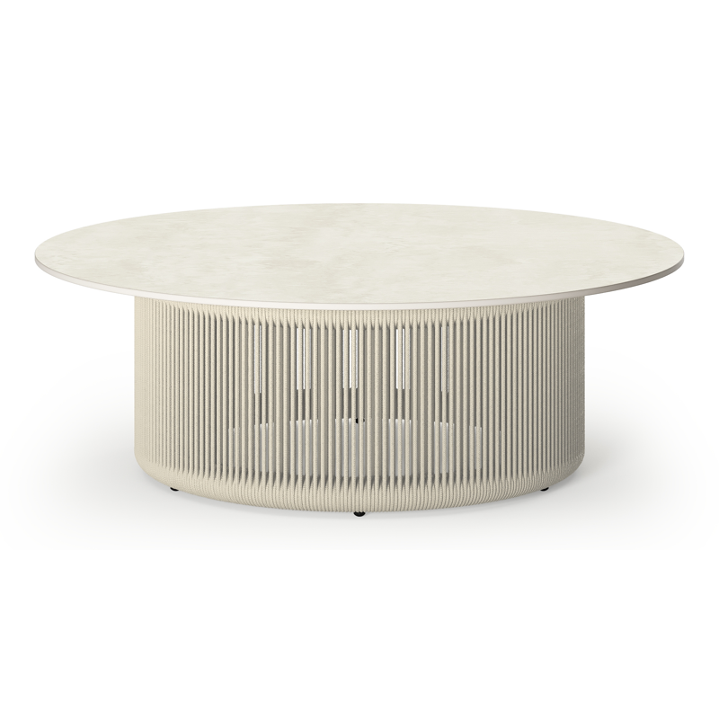 Erla loungetafel in beige en beige verticaal geweven ronde rope aluminium en beige rope met sintered stone beige - Dia. 90 x H 30 cm