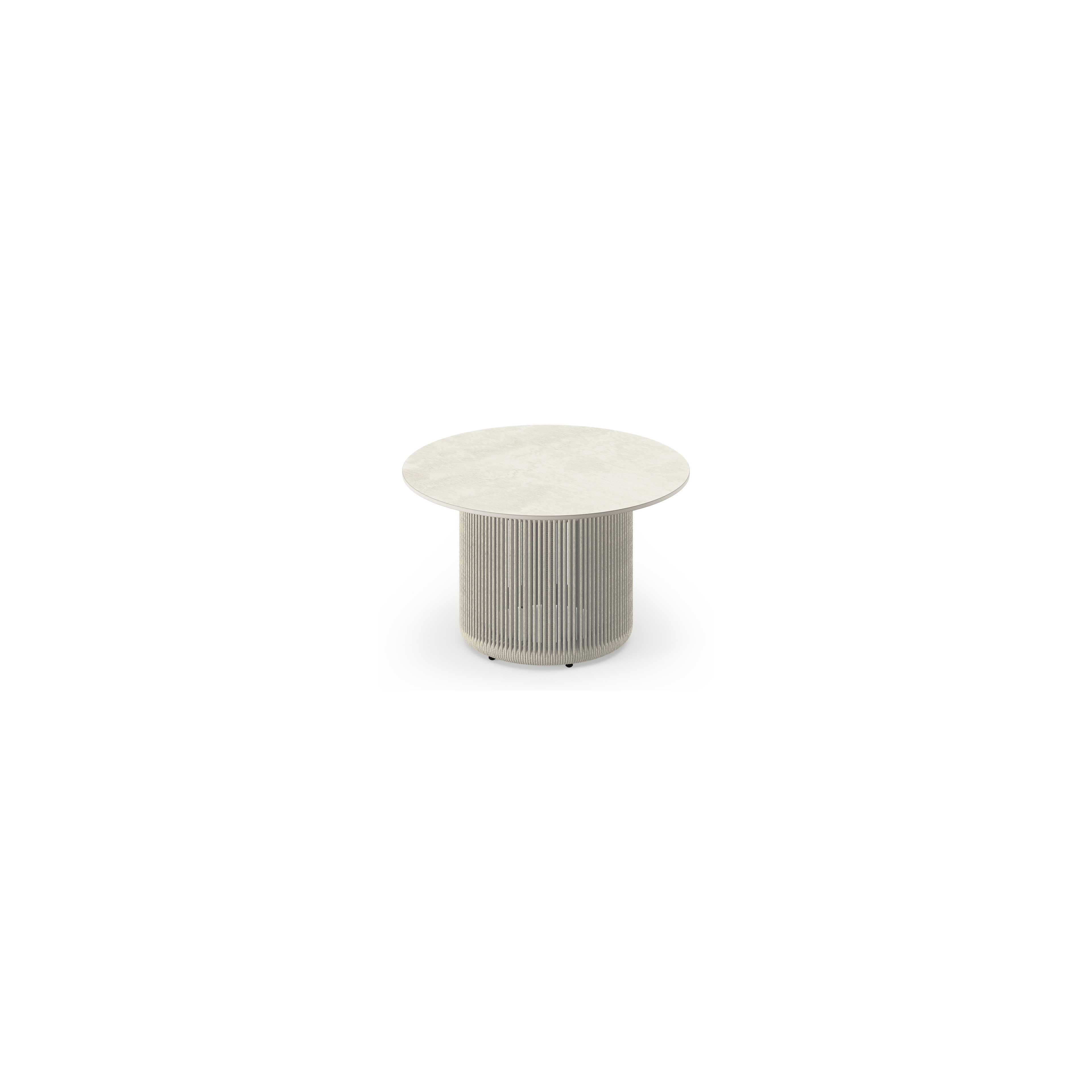 Table de basse Erla en aluminium beige et corde ronde beige tissée verticalement et sintered stone beige - Diam. 60 x Haut. 35 cm