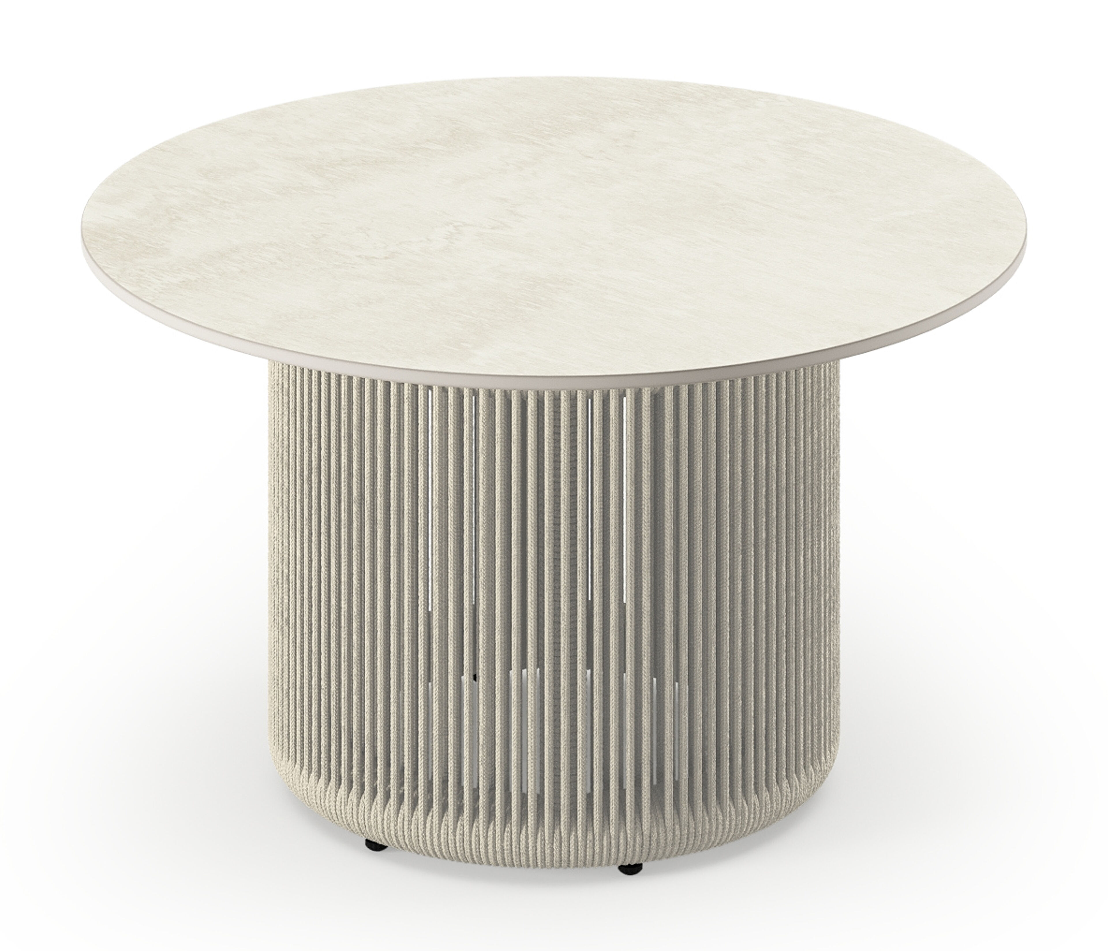 Erla loungetafel in beige aluminium en beige verticaal geweven ronde rope en beige sintered stone - Dia. 60 x H 35 cm