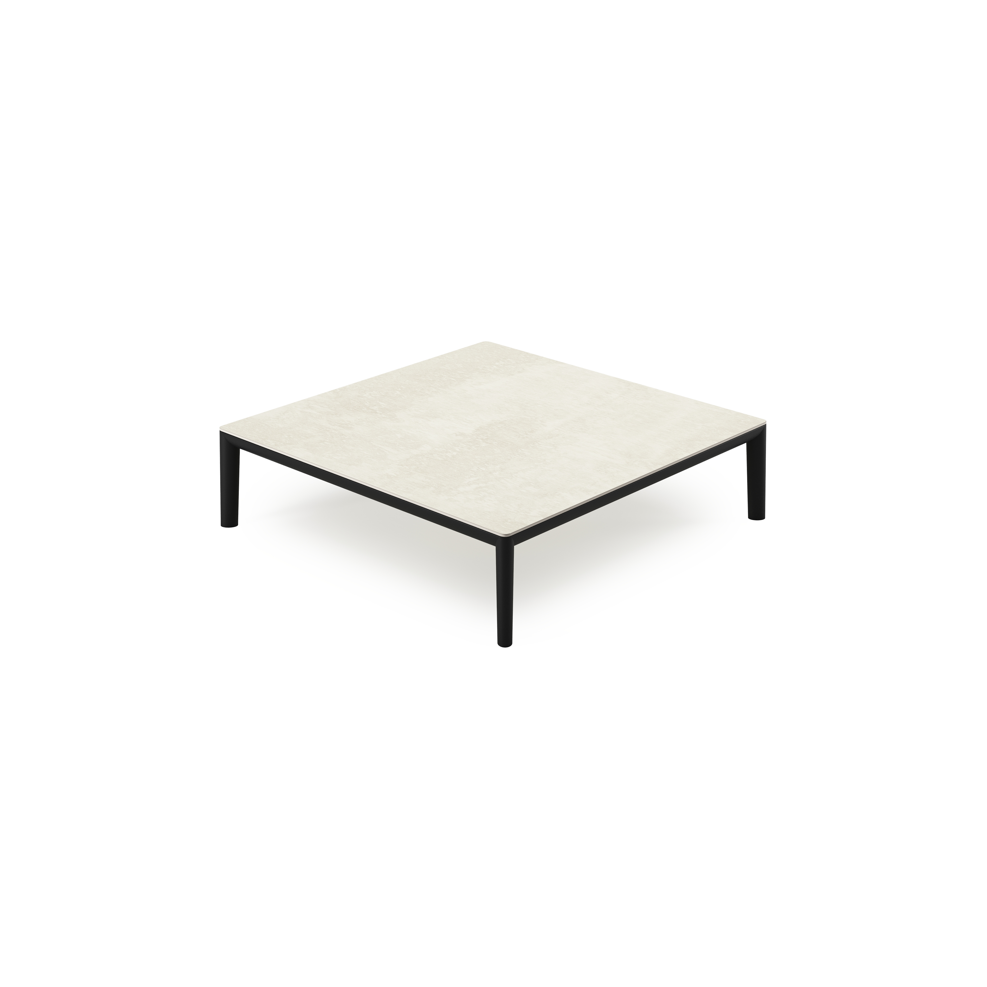 Table basse Tolosa en aluminium noir et sintered stone beige - Lg. 90 x Lrg. 90 x Haut. 38 cm