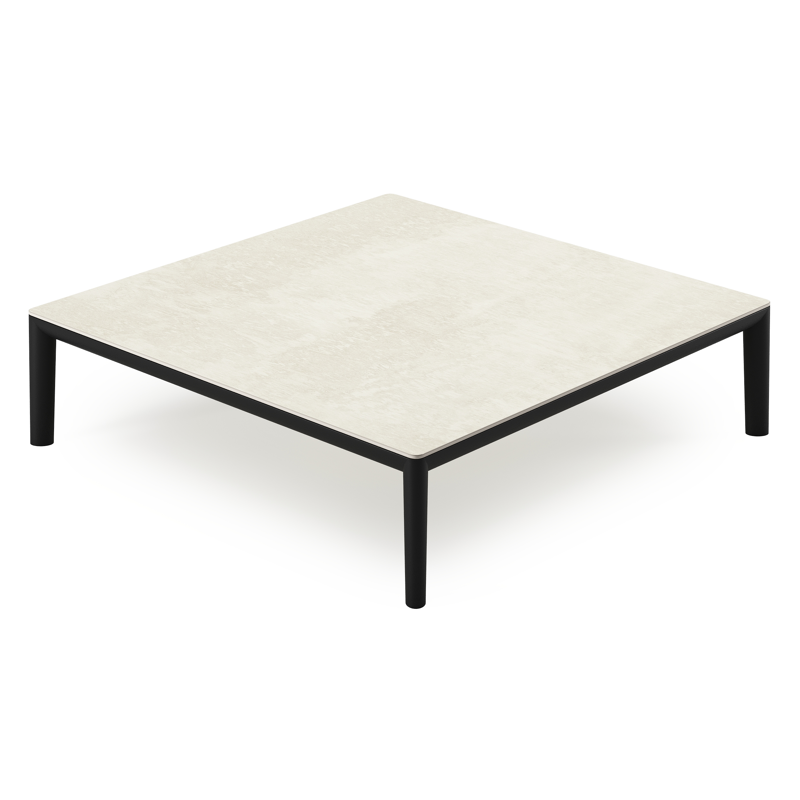 Tolosa loungetafel in zwart aluminium met sintered stone beige - L 90 x B 90 x H 38 cm