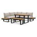 Alora loungehoek in zwart aluminium met beige Weather+ Olefin kussens en loungetafel