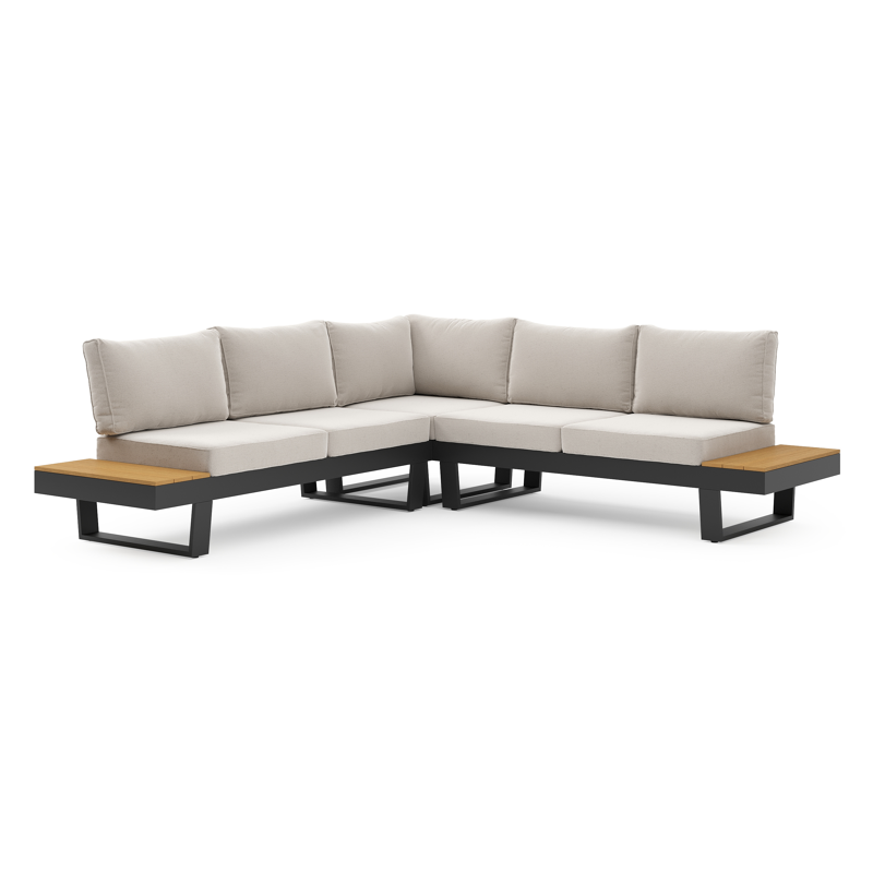 Alora loungehoek in zwart aluminium en polywood met beige kussen