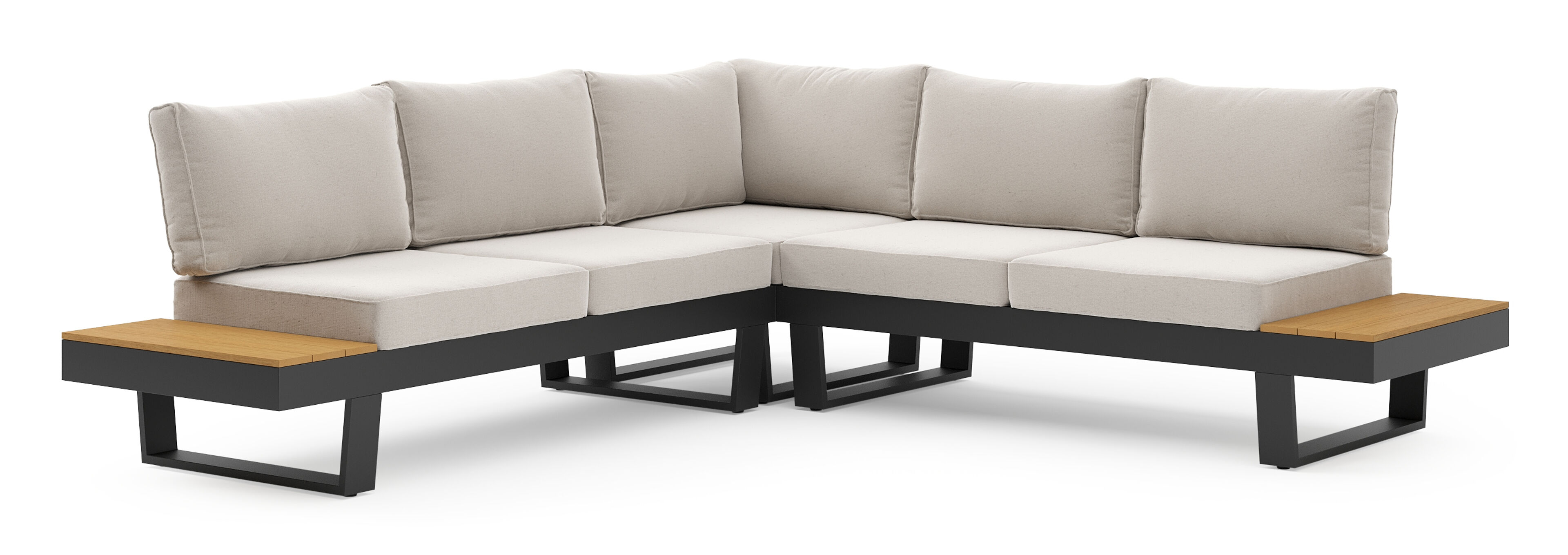 Alora loungehoek in zwart aluminium en polywood met beige kussen