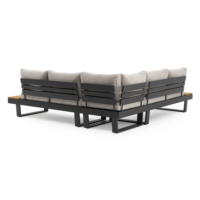 Alora loungehoek in zwart aluminium en polywood met beige kussen