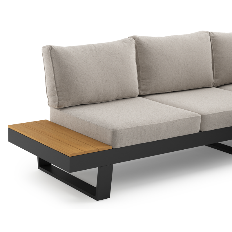 Alora loungehoek in zwart aluminium en polywood met beige kussen