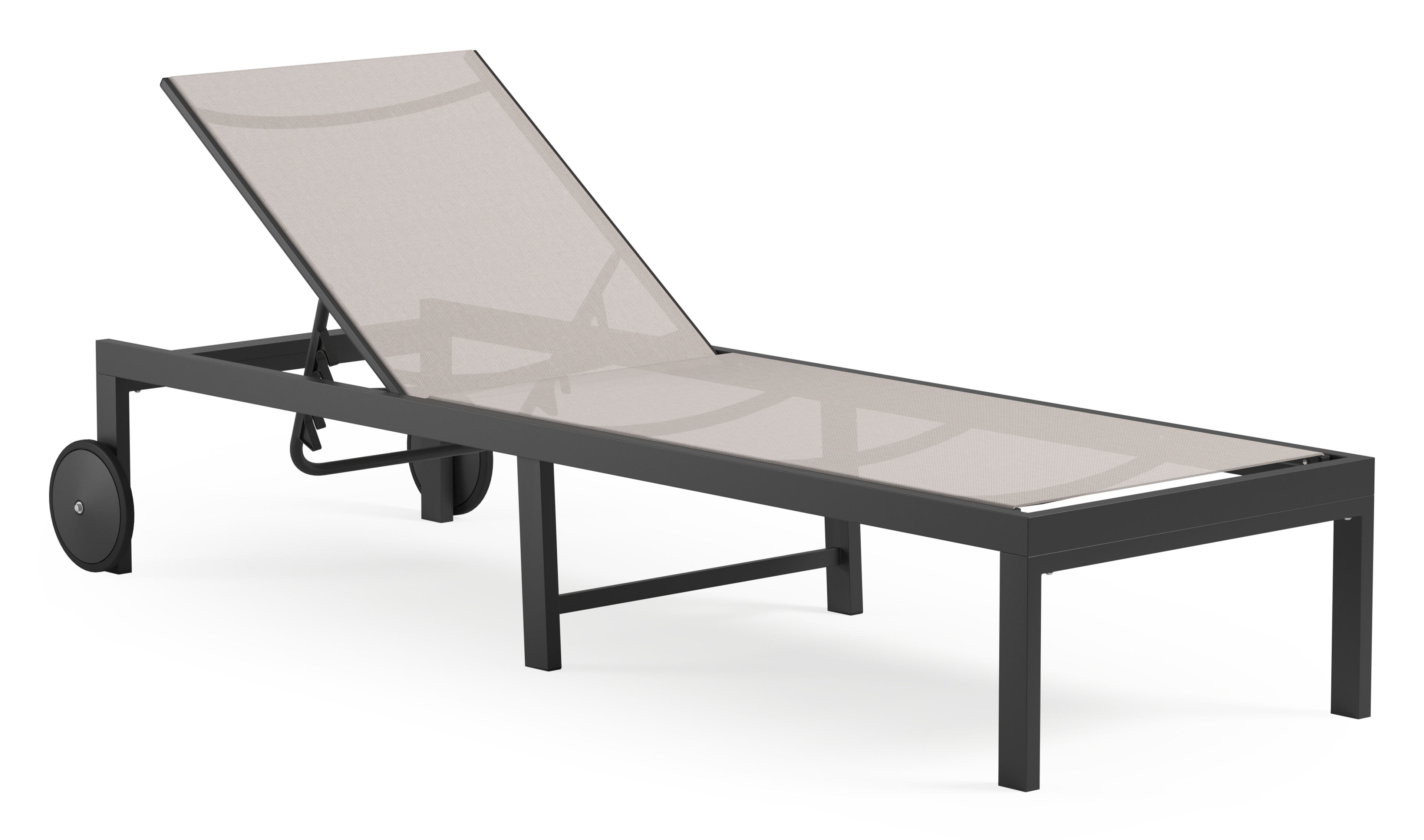 Chaise longue réglable Alba en aluminium noir et textilène simple beige