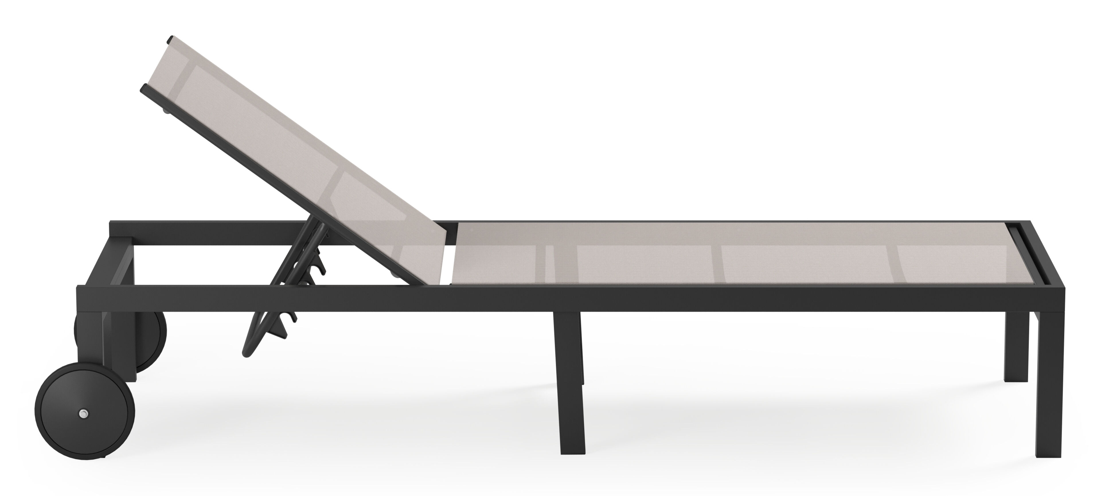Chaise longue réglable Alba en aluminium noir et textilène simple beige