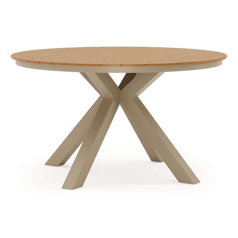 Tora tuintafel rond in beige aluminium en polywood - Dia. 140 x H 75 cm