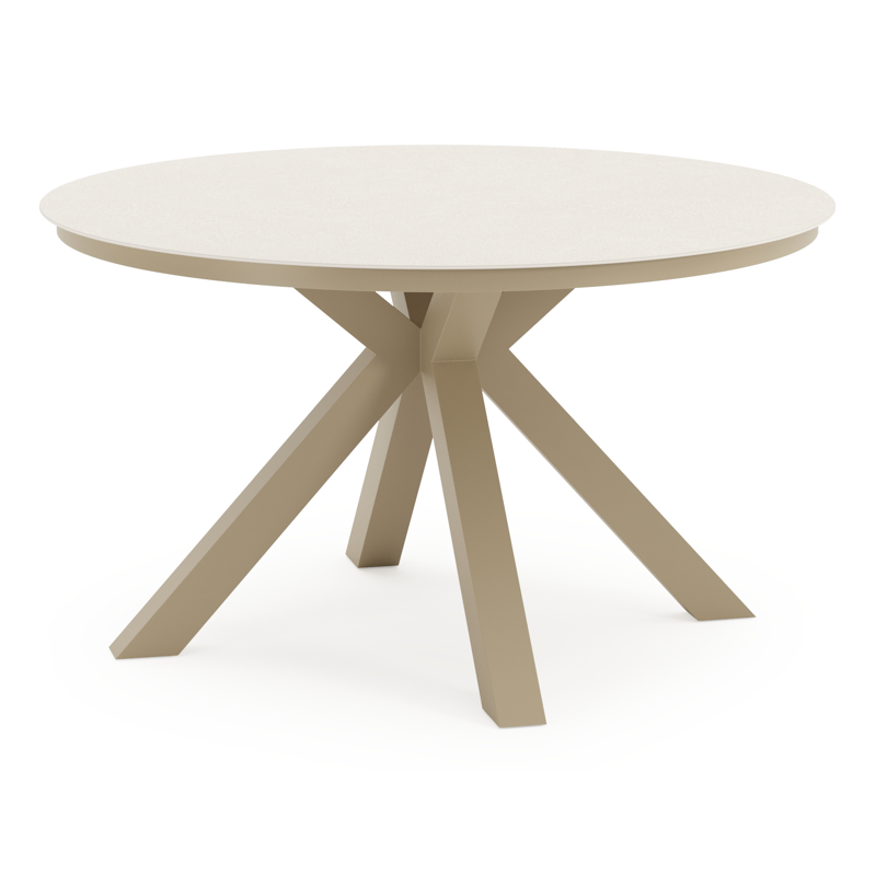 Tora tuintafel rond in beige aluminium en Beige sintered stone - Dia. 140 x H 75 cm