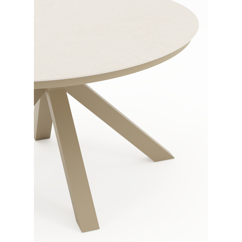 Tora tuintafel rond in beige aluminium en Beige sintered stone - Dia. 140 x H 75 cm