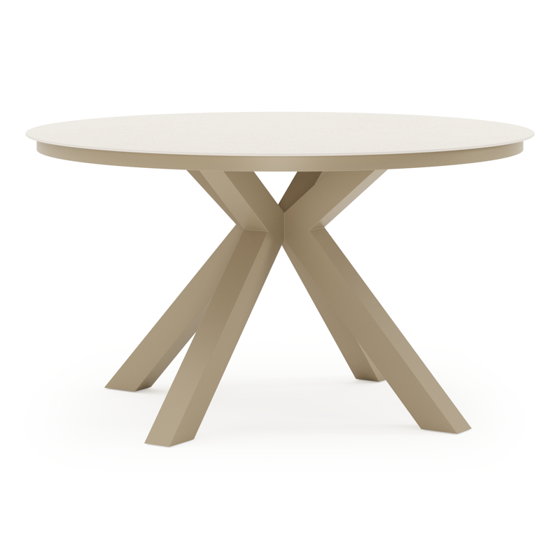 Tora tuintafel rond in beige aluminium en Beige sintered stone - Dia. 140 x H 75 cm
